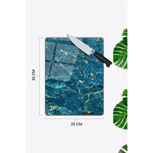 Mavi Mermer Görünümlü | Cam Kesme Tahtası | 25 Cm X 35 Cm