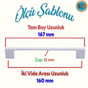 Mobilya Mutfak Dolabı Çekmece Kapı Dolap Kapak Kulpu Kulbu Düz Metal 160 Mm Beyaz