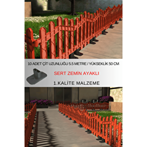 Dekoratif Plastik Alan Oluşturma ve Bahçe Çiti 10 ADET ÇİT (Y: 50 CM / G: 5.5 M) SERT ZEMİN AYAKLI - Kahverengi Kahverengi