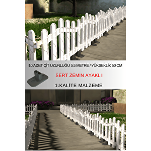 Dekoratif Plastik Alan Oluşturma ve Bahçe Çiti 10 ADET ÇİT (Y: 50 CM / G: 5.5 M) SERT ZEMİN AYAKLI - Beyaz Beyaz
