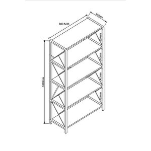 5 Raflı Geniş Kitaplık Dekoratif Metal Ayaklı Ofis Rafı Salon Mutfak Rafı 160x80 Çok Amaçlı Raf - Beyaz