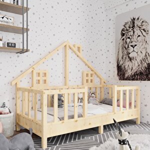Eva İthal Ladin Ahşap Çatılı Montessori Çocuk Karyola 90x190cm