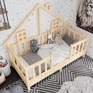 Eva İthal Ladin Ahşap Çatılı Montessori Çocuk Karyola 80x130cm