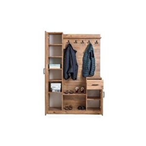 Flora Tek Kapılı Ceviz Aynalı Elbise Askılığı Kapaklı Ayakkabılık, Vestiyer, Portmanto