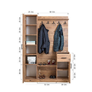 Flora Tek Kapılı Ceviz Aynalı Elbise Askılığı Kapaklı Ayakkabılık, Vestiyer, Portmanto