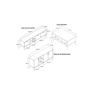 Set 1583-2072-1622 Exxen (ahşap Ayakli) Tv Üni̇tesi̇ - Orta Sehpa - Konsol Seti̇ Hat Rengi̇