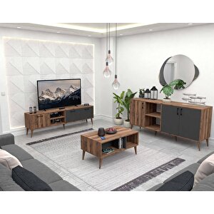 Set 1581-2070-1620 Exxen (ahşap Ayakli) Tv Üni̇tesi̇ - Orta Sehpa - Konsol Seti̇ Hat - Antrasi̇t