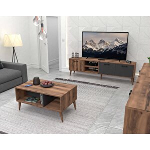 Set 1581-2070-1620 Exxen (ahşap Ayakli) Tv Üni̇tesi̇ - Orta Sehpa - Konsol Seti̇ Hat - Antrasi̇t