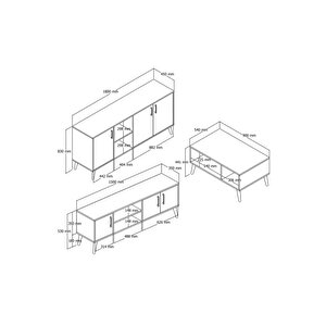 Exxen (ahşap Ayaklı) Tv Ünitesi - Orta Sehpa - Konsol Seti Hat Rengi Set 1582-2072-1622