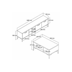 Set 1592-2082 Aurora 180 Cm Metal Ayaklı Tv Ünitesi + Aurora Orta Sehpa - Hat Rengi