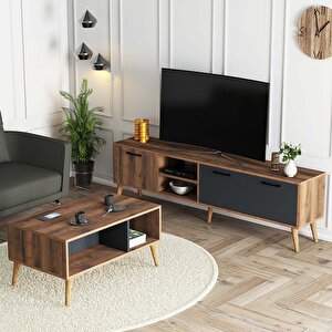 Set 1581-2070 Exxen 180 Cm Tv Ünitesi + Exxen Orta Sehpa - Hat-antrasit Rengi