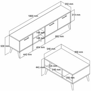 Set 1581-2070 Exxen 180 Cm Tv Ünitesi + Exxen Orta Sehpa  Ürgüp-Antrasit Rengi