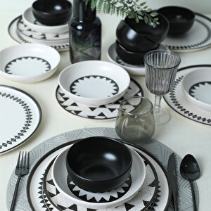Keramika Black Pattern Nordic Yemek Takımı 24 Parça 6 Kişilik 21478-79-80