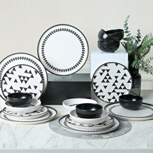 Keramika Black Pattern Nordic Yemek Takımı 24 Parça 6 Kişilik 21478-79-80