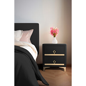 Doppia Linea Gold İki Çekmeceli Antrasit Komodin- Kumaş Döşemeli Yatak Odası 2 'li Komodin Modelleri