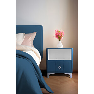 Singular Silver İki Çekmeceli Mavi Komodin- Kumaş Döşemeli Yatak Odası 2 'li Komodin Modelleri