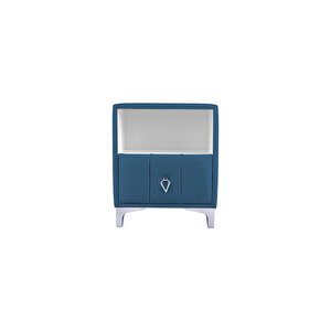 Singular Silver İki Çekmeceli Mavi Komodin- Kumaş Döşemeli Yatak Odası 2 'li Komodin Modelleri