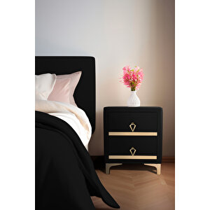 Doppia Linea Gold İki Çekmeceli Siyah Komodin- Kumaş Döşemeli Yatak Odası 2 'li Komodin Modelleri