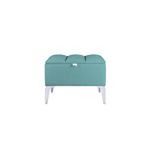 Vetra Mini Royal Turkuaz Kumaş Sandıklı Dekoratif Puf&bench-dilimli Model-gümüş Ayak-modern Puf
