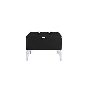 Vetra Mini Royal Siyah Kumaş Sandıklı Dekoratif Puf&bench-dilimli Model-gümüş Ayak-modern Puf