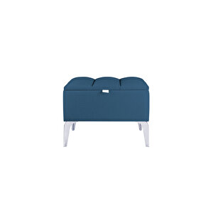 Vetra Mini Royal Mavi Kumaş Sandıklı Dekoratif Puf&bench-dilimli Model-gümüş Ayak-modern Puf
