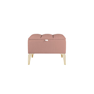 Vetra Mini Royal Pudra Kumaş Sandıklı Dekoratif Puf&bench-dilimli Model-gold Ayak-modern Puf