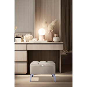 Vetra Mini Royal Bej Kumaş Sandıklı Dekoratif Puf&bench-dilimli Model-gümüş Ayak-modern Puf