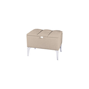 Vetra Mini Royal Bej Kumaş Sandıklı Dekoratif Puf&bench-dilimli Model-gümüş Ayak-modern Puf