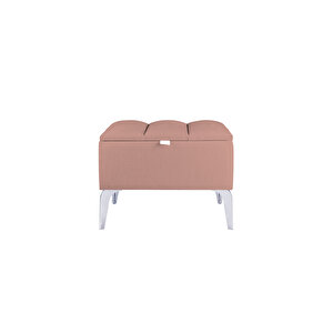 Vetra Mini Royal Pudra Kumaş Sandıklı Dekoratif Puf&bench-dilimli Model-gümüş Ayak-modern Puf