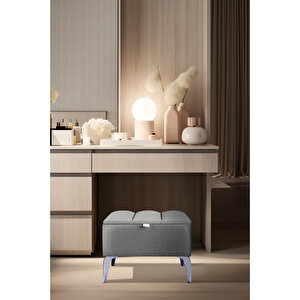 Vetra Mini Royal Gri Kumaş Sandıklı Dekoratif Puf&bench-dilimli Model-gümüş Ayak-modern Puf
