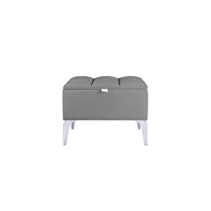 Vetra Mini Royal Gri Kumaş Sandıklı Dekoratif Puf&bench-dilimli Model-gümüş Ayak-modern Puf