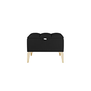 Vetra Mini Royal Siyah Kumaş Sandıklı Dekoratif Puf&bench-dilimli Model-gold Ayak-modern Puf