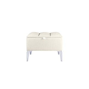 Vetra Mini Royal Beyaz Kumaş Sandıklı Dekoratif Puf&bench-dilimli Model-gümüş Ayak-modern Puf