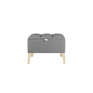 Vetra Mini Royal Gri Kumaş Sandıklı Dekoratif Puf&bench-dilimli Model-gold Ayak-modern Puf