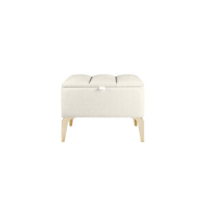 Vetra Mini Royal Beyaz Kumaş Sandıklı Dekoratif Puf&bench-dilimli Model-gold Ayak-modern Puf
