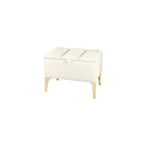 Vetra Mini Royal Beyaz Kumaş Sandıklı Dekoratif Puf&bench-dilimli Model-gold Ayak-modern Puf