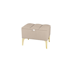 Vetra Mini Royal Krem Kumaş Sandıklı Dekoratif Puf&bench-dilimli Model-gold Ayak-modern Puf