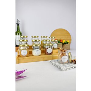 3 Katlı Bambu Standlı 12’li Baharatlık Seti Etiketli Kavanoz Seti 210 Ml – C-11 C1-1-289