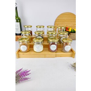 Digithome 3 Katlı Bambu Standlı 12’li Baharatlık Seti Etiketli Kavanoz Seti 210 Ml – C-11 C1-1-289