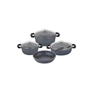 Carabella 7 Parça  Cam Kapak Döküm Tencere Seti Gri - Tac-3818