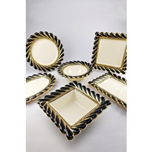 Digithome Callavi Yuvarlak Porselen Salata Kasesi 29 Cm Siyah Gold - Gbo 174 C320.113
