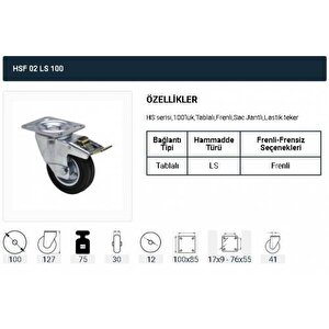 Frenli Döner Tablalı Servis Tekeri Kauçuk Döner Servis Tekeri 100 Mm Uygur 1 Adet
