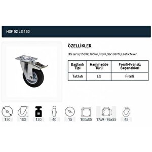Frenli Döner Tablalı Servis Tekeri Kauçuk Döner Servis Tekeri 150 Mm Uygur 2 Adet