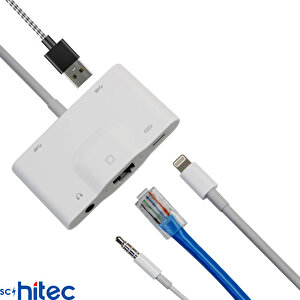 Schitec 5in1 Lightning To Ethernet Rj45 2xusba Şarj Kulaklık Girişli Dönüştürücü Adaptör