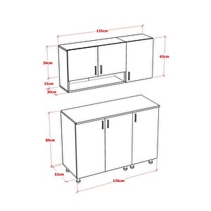 Ruby Mutfak Dolabi Alt Üst Modül 135 Cm Tezgah Dahi̇l