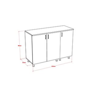 Aden Mutfak Dolabi Alt Modül 135cm Tezgah Dahi̇l