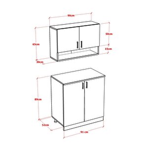 Pi̇ne Mutfak Dolabi Alt Üst Modül 90 Cm Tezgah Dahi̇l