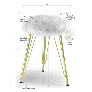 Sude Puf Yumuşak Oturumlu Gold Ayaklı Koltuk Sandalye Dekoratif Bench - Beyaz