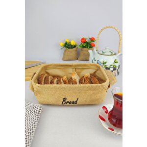 Hasır Kulplu Ekmek Sepeti Dikdörtgen Ekmeklik Kahverengi