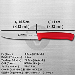 TRABISA 53003LZ Yüksek Kalite Paslanmaz Çelik Domates Sebze Bıçağı Kırmızı 10.5 cm